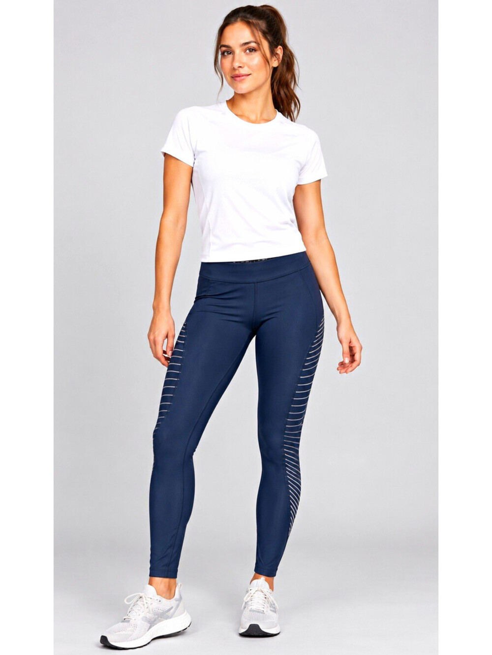 Nike Dri-FIT Women’s Running Leggings Blue Size S Stretch Striped Poly/Spandex